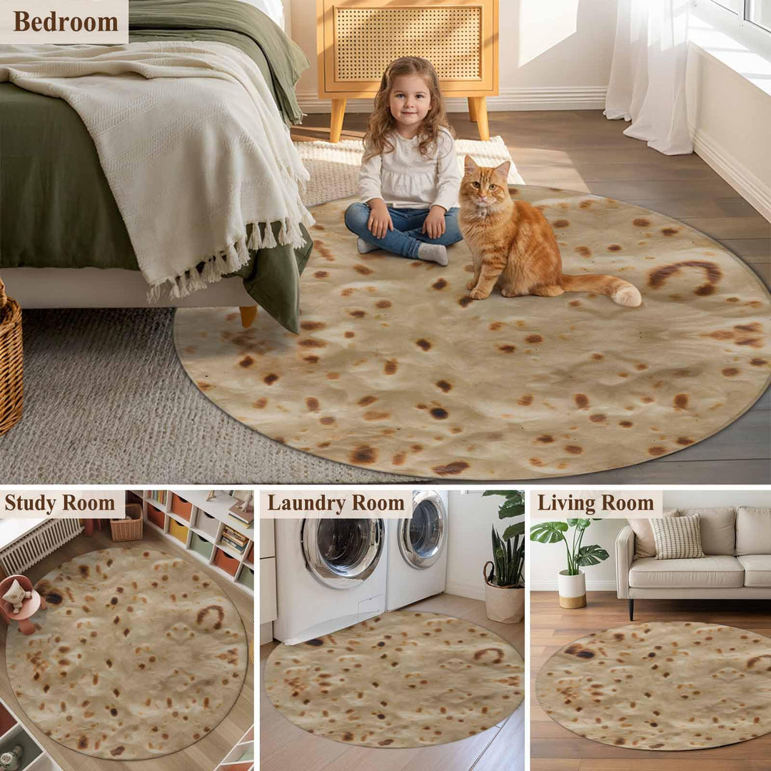 Tortilla Round Rug 5 Ft Circle Area Rugs Washable Non Slip Indoor Floor Mats Carpet for Living Room Bedroom Dining Room