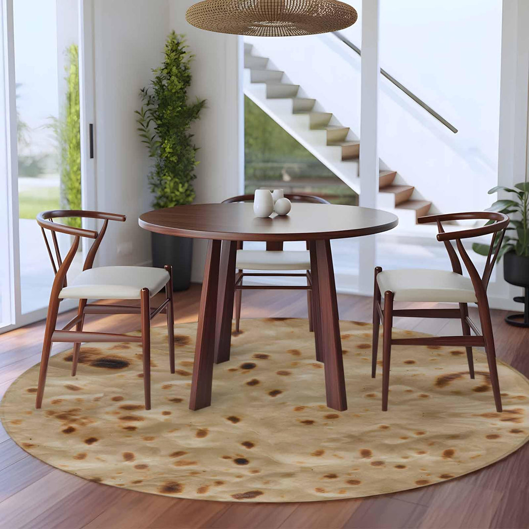 Tortilla Round Rug 5 Ft Circle Area Rugs Washable Non Slip Indoor Floor Mats Carpet for Living Room Bedroom Dining Room