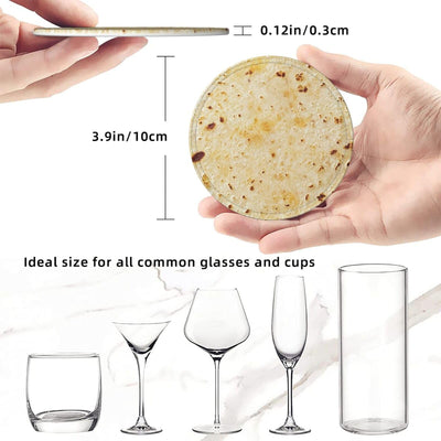 Tortilla Coasters for Drinks Set of 6, Round Leather Coaster with Holder, Drink Coaster Sets for Home Bar Decor House Warming Gift