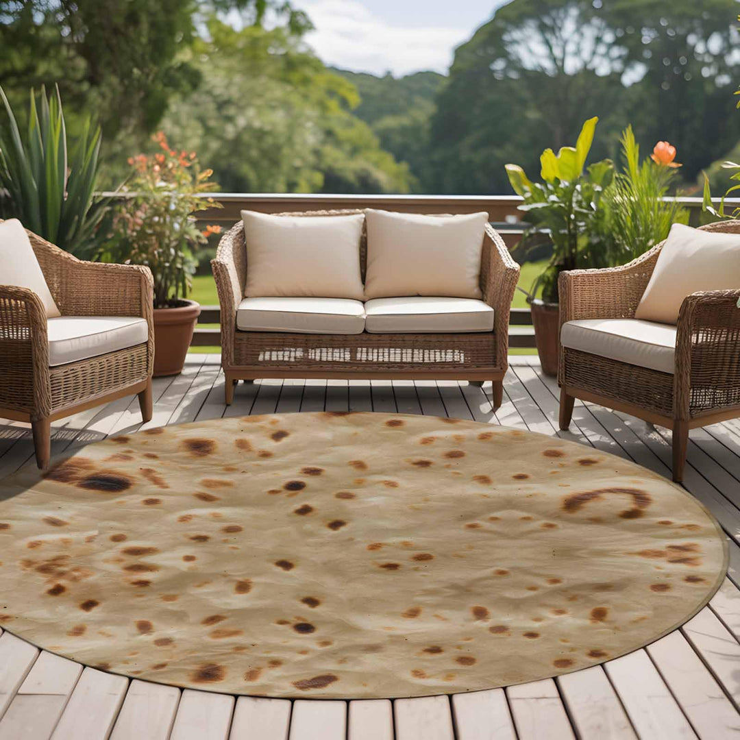 Tortilla Round Rug 5 Ft Circle Area Rugs Washable Non Slip Indoor Floor Mats Carpet for Living Room Bedroom Dining Room