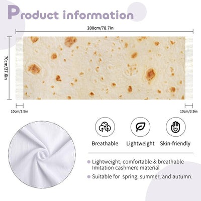 Burrito Tortilla Pattern Women's Autumn Winter Scarf Tassel Soft Warm Blanket Scarf Shawl 200x70cm