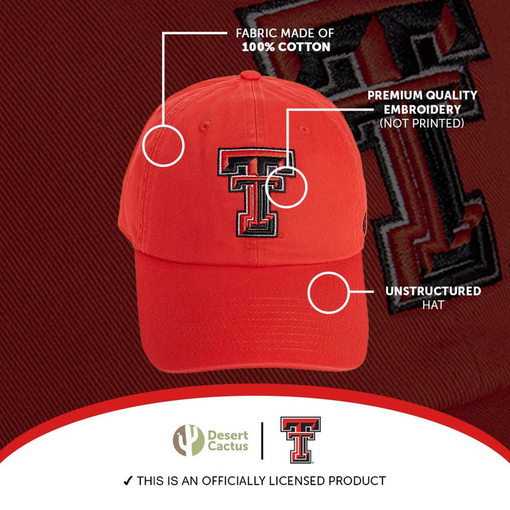 Desert Cactus Texas Tech University Baseball Hat TTU Red Raiders Brimmed Embroidered Hats Cap Adjustable Cloth Strap Adult (Style A1)