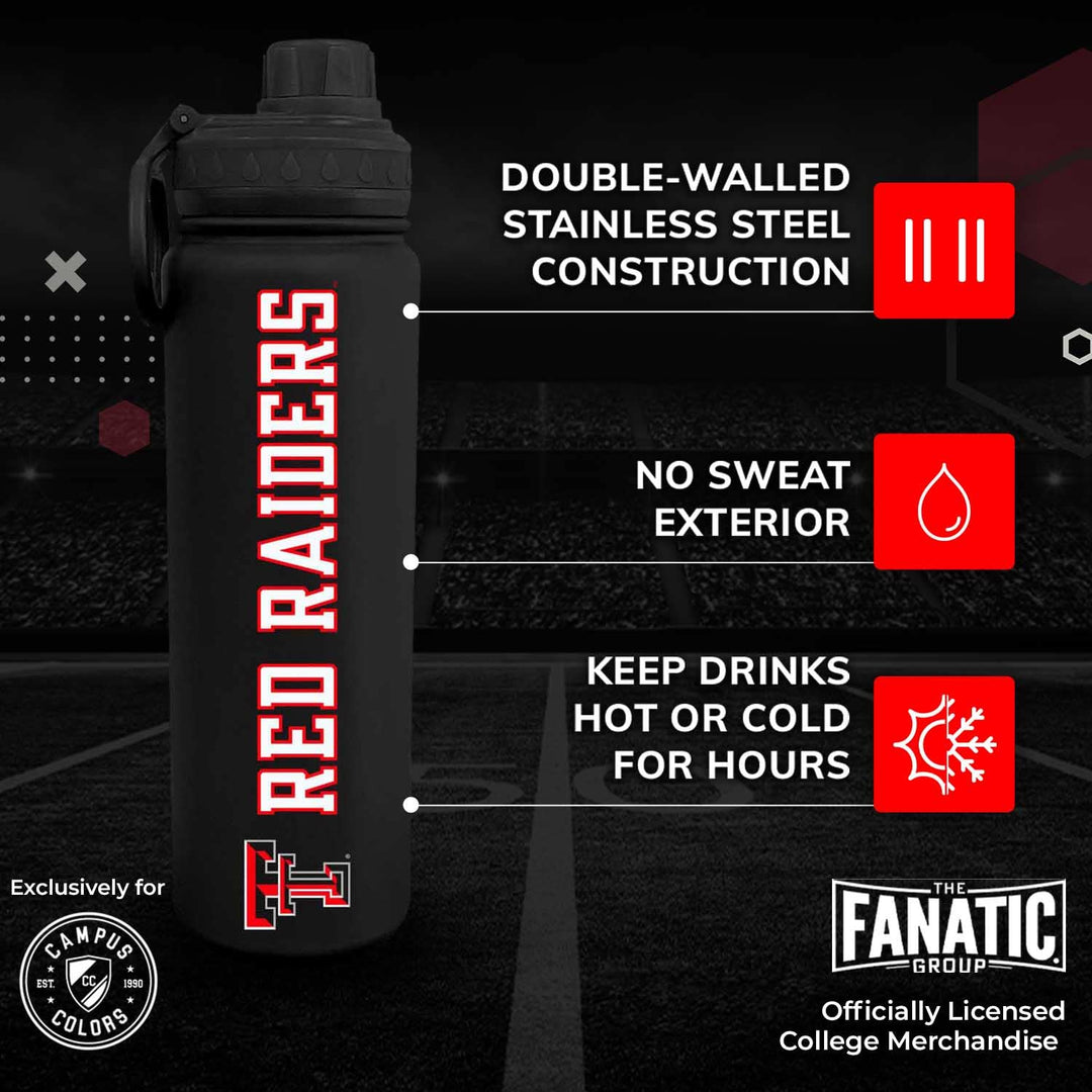 Texas Tech Red Raiders Stainless Steel Water Bottle 24 oz Insulated