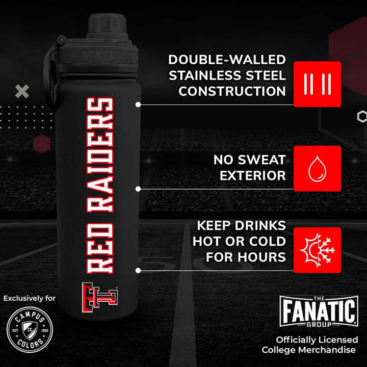 Texas Tech Red Raiders Stainless Steel Water Bottle 24 oz Insulated