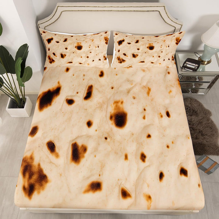 Tortillas Bed Sheet Set Fitted Sheet Taco Bedding Set for Boys Girls Kids Food Theme Bed Cover Twin Size with 1 Pillow Case