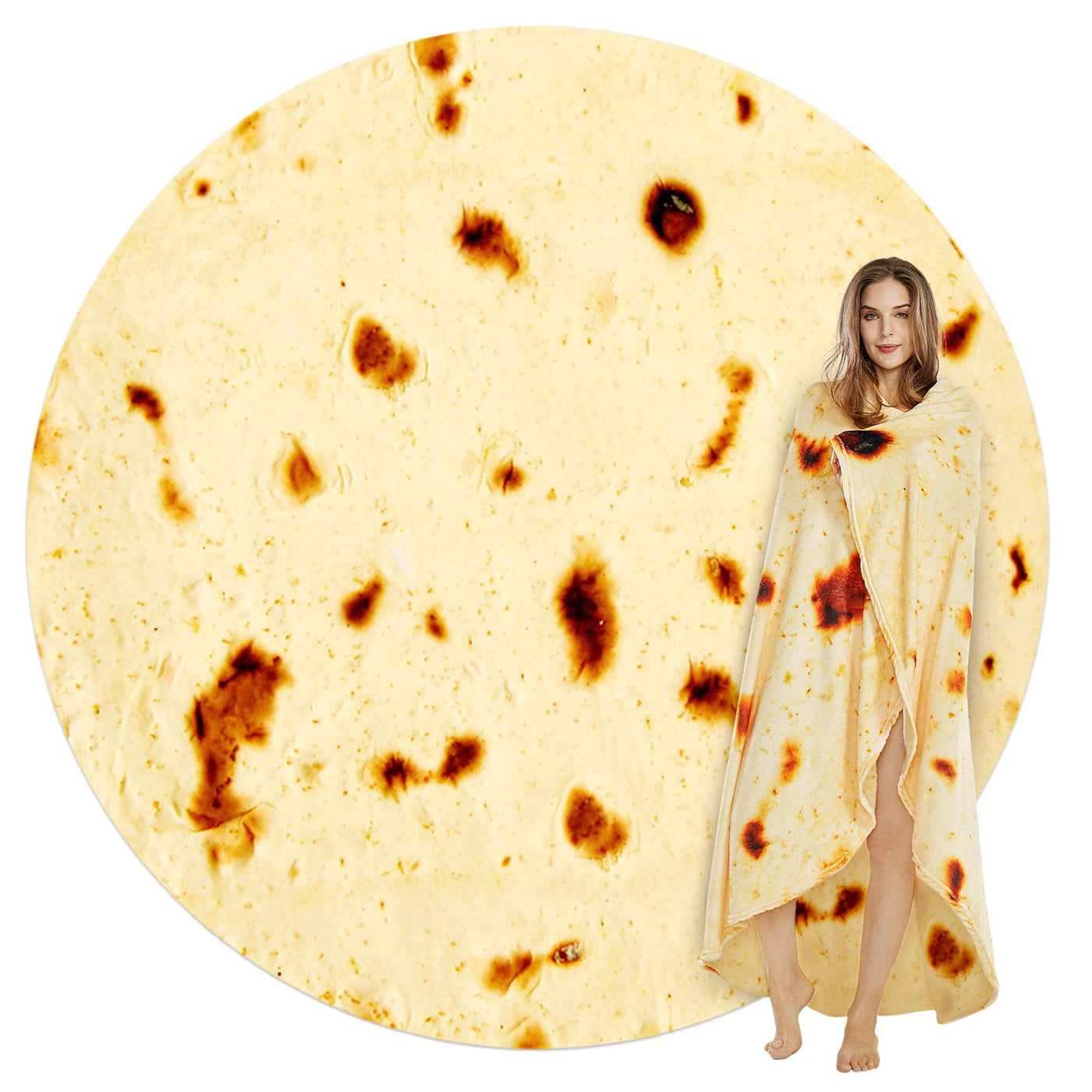 SeaRoomy Burritos Tortilla Throw Blanket, Tortilla Wrap Blanket, Novelty Tortillas Round Blankets Giant Tortillas Round Soft Blankets for Adults and Kids (Yellow, 71 inches)