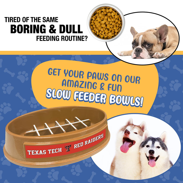 NCAA Super-Bowl - Texas TECH RED Raiders Slow Feeder Dog Bowl. Football Design Slow Feeding Cat Bowl for Healthy Digestion. Non-Slip Pet Bowl for Large &amp; Small Dogs &amp; Cats