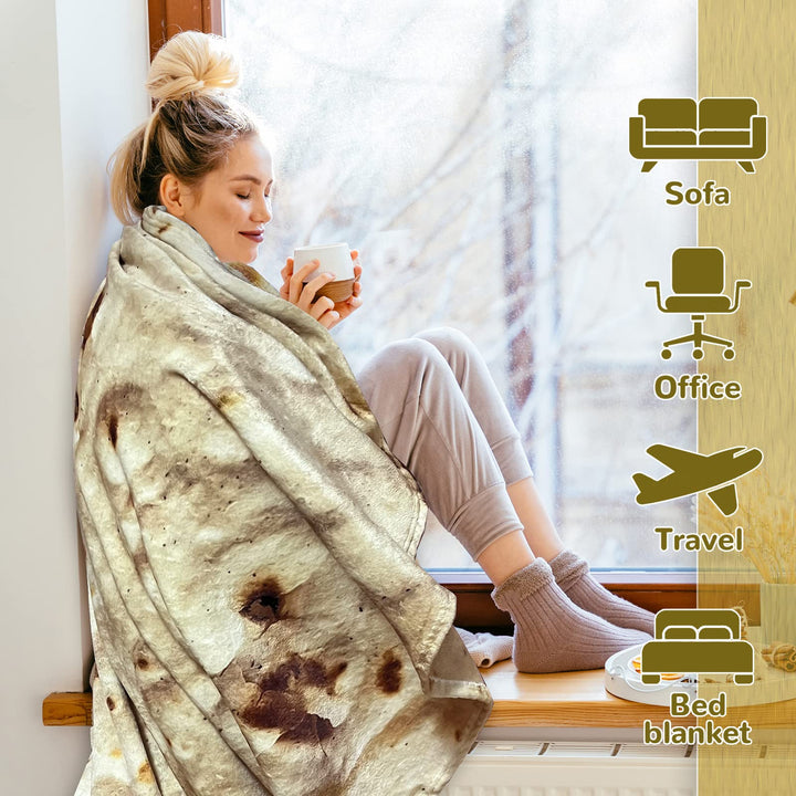 Tortilla Blanket Adult Size Double Sided Throw Blanket Novelty Gift for 300 GSM Soft Flannel 60 inches