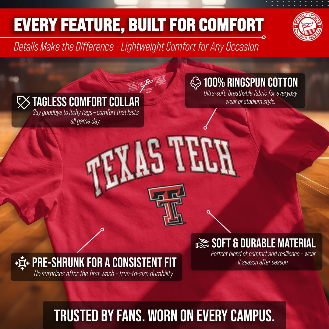 Campus Colors NCAA Adult Gameday Cotton T-Shirt - Premium Quality - Semi-Fitted Style - Officially Licensed Product (Texas Tech Red Raiders - Red, Large)