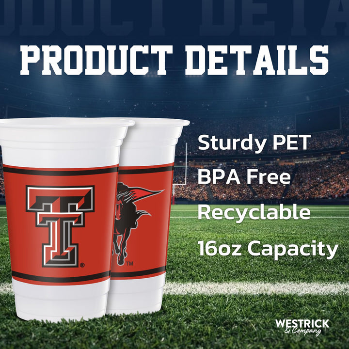Westrick Texas Tech Red Raiders 16oz Plastic Cups, 16 Pack – Officially Licensed Texas Tech University Disposable Party Cups with Logo – Tailgating, Game Day, Graduation Parties &amp; Fan Celebrations
