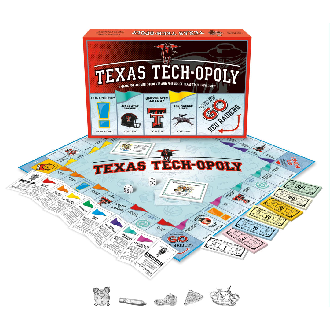 Late for The Sky Texas Tech-Opoly Board Game – Official University Campus Edition, Family Party Strategy Board Game for Adults and Kids, 2–6 Players, Ages 8+, Collect Credit Hours and Diplomas