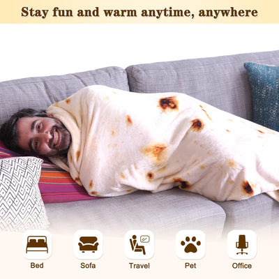 mermaker Burritos Tortilla Throw Blanket 2.0 Double Sided 71 inches for Adult and Kids, Giant Funny Realistic Food Blankets, 285 GSM Novelty Soft Flannel Taco Blanket (Yellow -Double Sided)