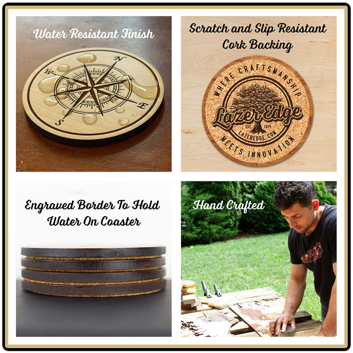 LazerEdge Texas Tech Red Raiders Wooden Coaster Set - Cherry Wood - Officially Licensed Product - 4-Pack