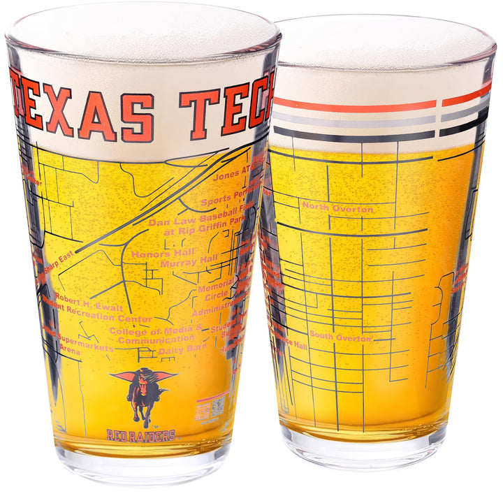 Greenline Goods – Texas Tech University Red Raiders College Pint Beer Glasses (Set of 2), 16 oz – Full-Color Logo + Campus Map