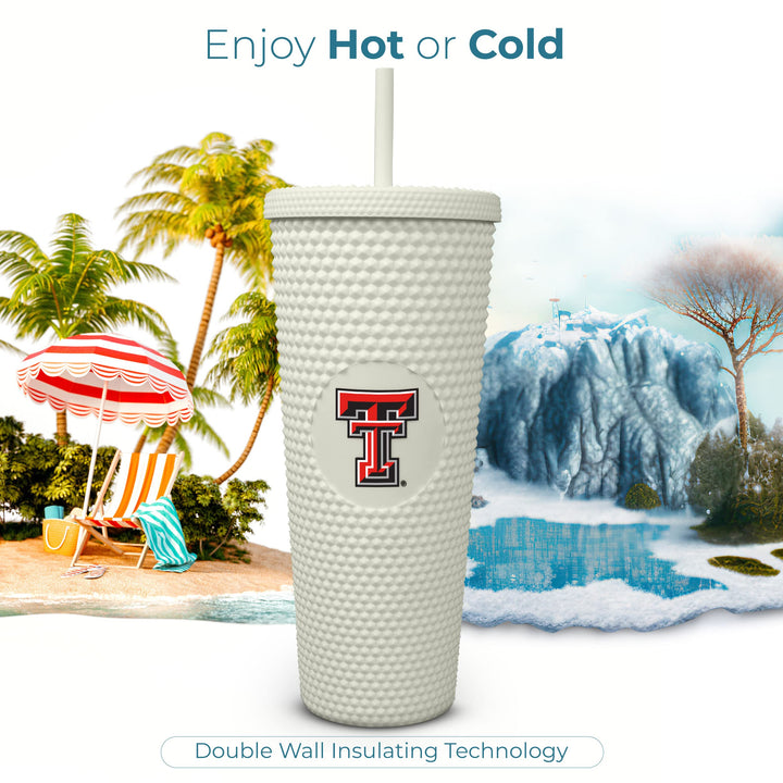 Sorority Shop TTU Studded Tumbler with Lid and Straw - 24.Oz Double Walled Leak-Proof Cup with Lid and Straw, Keeps Drinks Hot &amp; Cold, Texas Tech Drinkware with University Logo