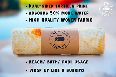 Tortilla Towel Deluxe The Original Tortilla Burrito Towel - Premium Fabric 32" x 72" Ultra Soft 100% Cotton - Perfect for Beach, Bath, Adults & Kids