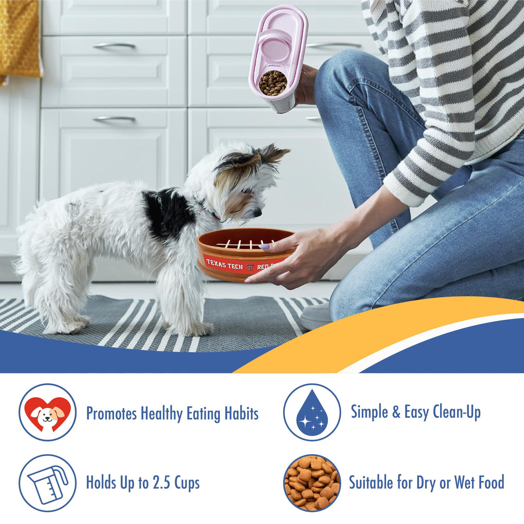NCAA Super-Bowl - Texas TECH RED Raiders Slow Feeder Dog Bowl. Football Design Slow Feeding Cat Bowl for Healthy Digestion. Non-Slip Pet Bowl for Large &amp; Small Dogs &amp; Cats
