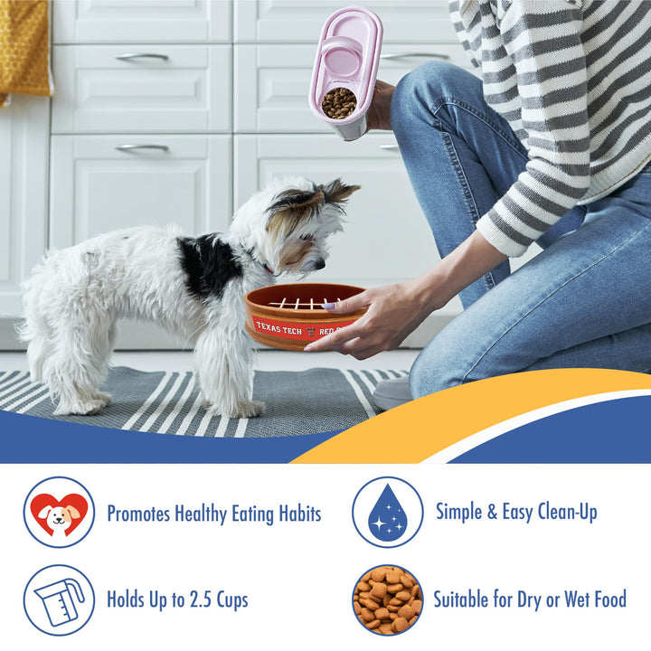 NCAA Super-Bowl - Texas TECH RED Raiders Slow Feeder Dog Bowl. Football Design Slow Feeding Cat Bowl for Healthy Digestion. Non-Slip Pet Bowl for Large &amp; Small Dogs &amp; Cats