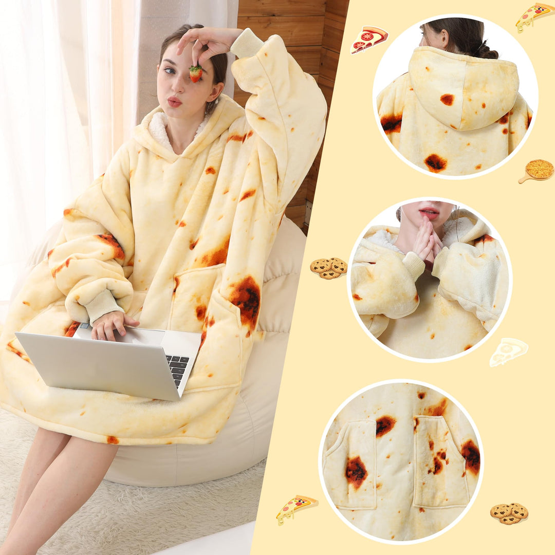 Oversized Wearable Tortilla Blanket Cozy Hoodie Blanket Warm Sherpa Sweatshirt Gifts for Women Men Adult