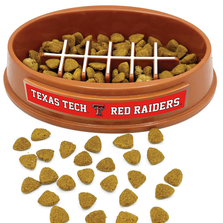 NCAA Super-Bowl - Texas TECH RED Raiders Slow Feeder Dog Bowl. Football Design Slow Feeding Cat Bowl for Healthy Digestion. Non-Slip Pet Bowl for Large &amp; Small Dogs &amp; Cats