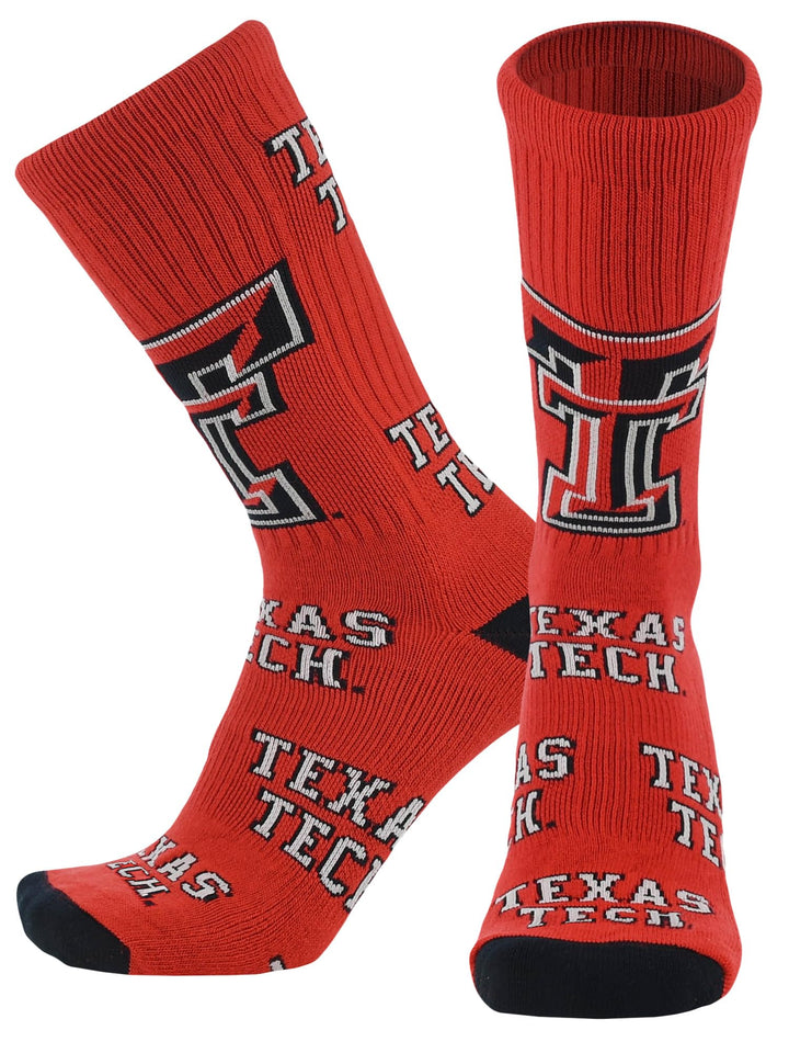 TCK Mayhem NCAA Crew Socks - Texas Tech Red Raiders (Scarlet/Black/White, Large)