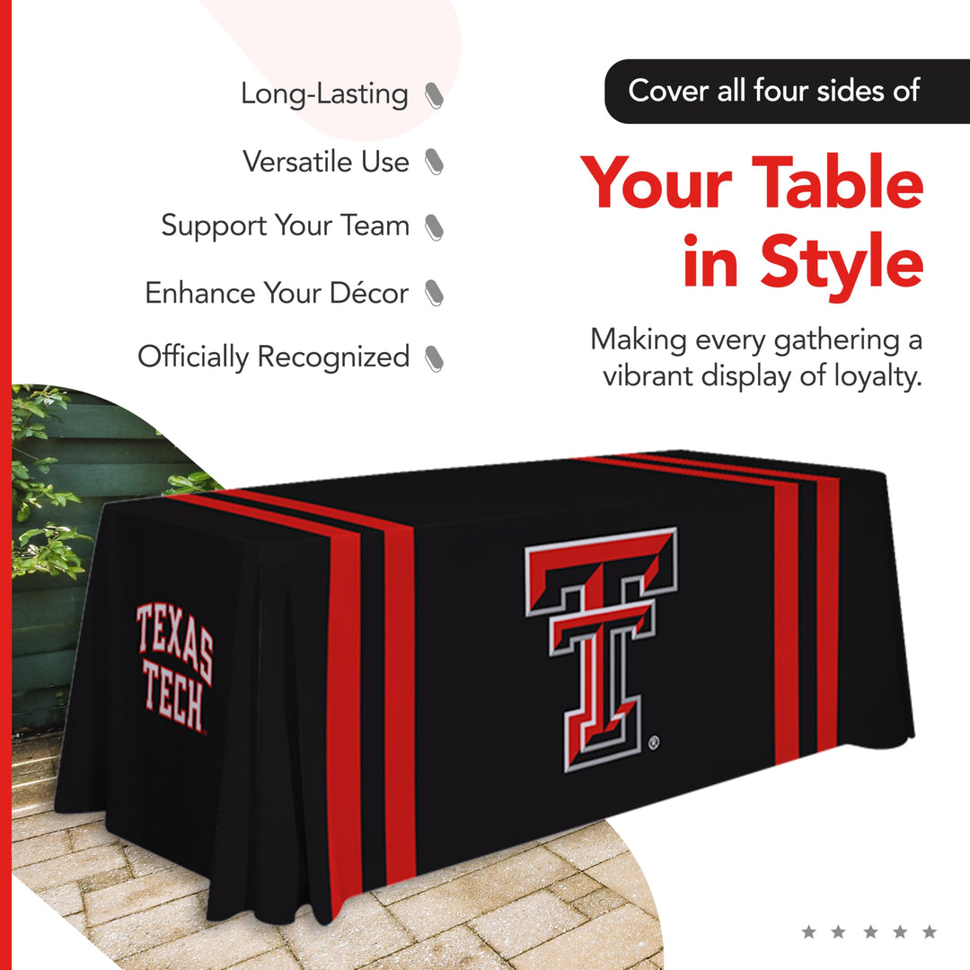 Victory Corps Texas Tech Red Raiders College Sports Printed Table Throw - NCAA Licensed - Polyester - School Tablecloth (Black, Red) (6&
