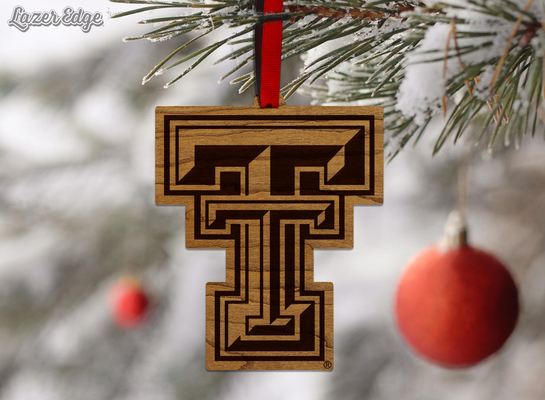 LazerEdge Texas Tech Red Raiders Christmas Ornament - Handcrafted from Cherry Wood - Officially Licensed Collegiate Product