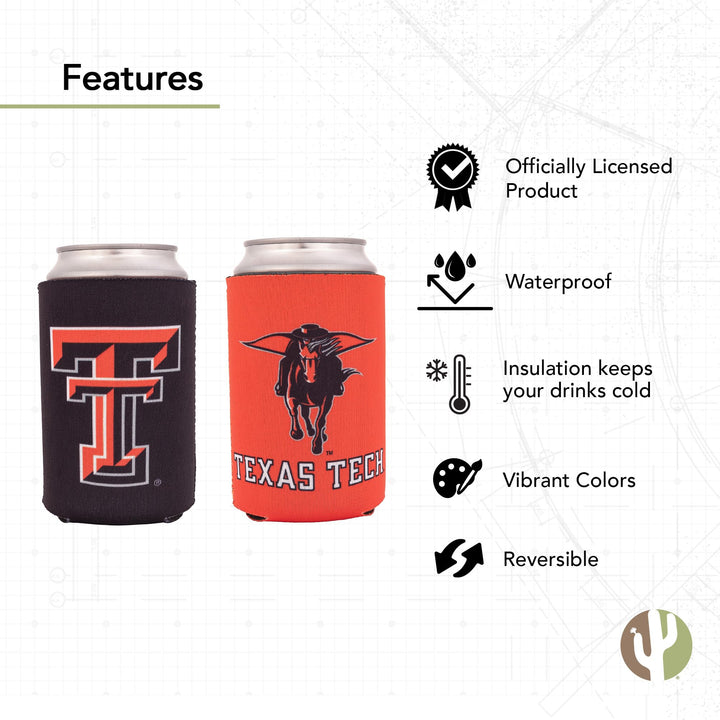 Desert Cactus Texas Tech University Can Insulator Beverage Cooler 1 Pack Foam Beverage Holder TTU Red Raiders (1 Pack Can - Design A)