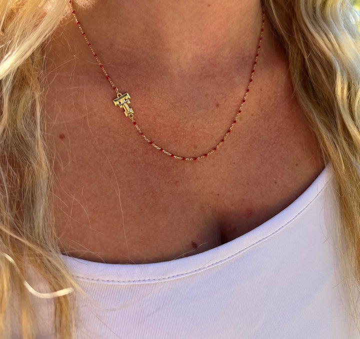 Color Shout The Texas Tech Necklace: Side Set Texas Tech Red Enamel Bead Necklace