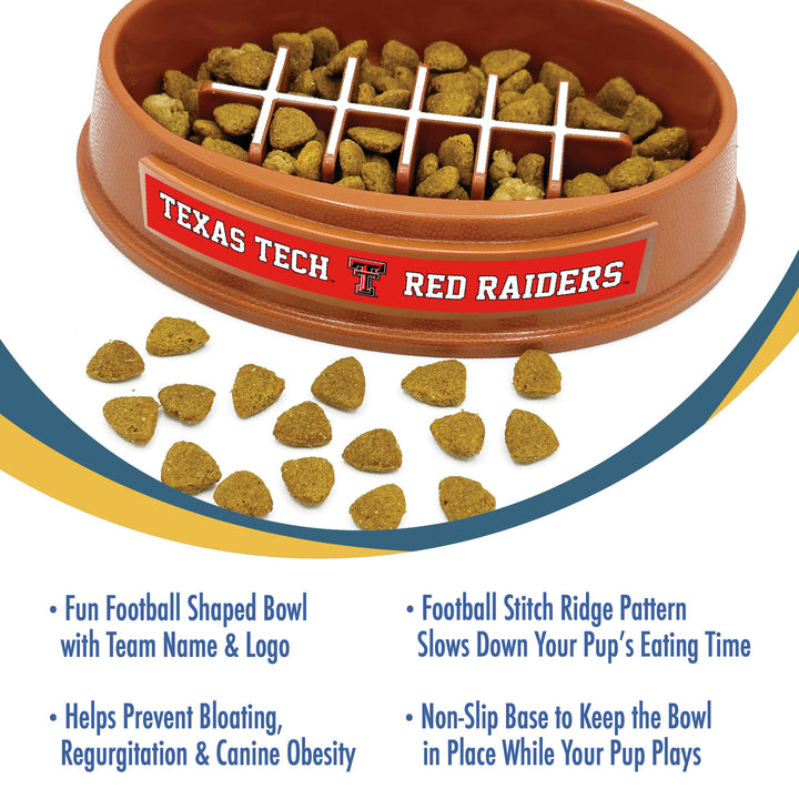 NCAA Super-Bowl - Texas TECH RED Raiders Slow Feeder Dog Bowl. Football Design Slow Feeding Cat Bowl for Healthy Digestion. Non-Slip Pet Bowl for Large &amp; Small Dogs &amp; Cats
