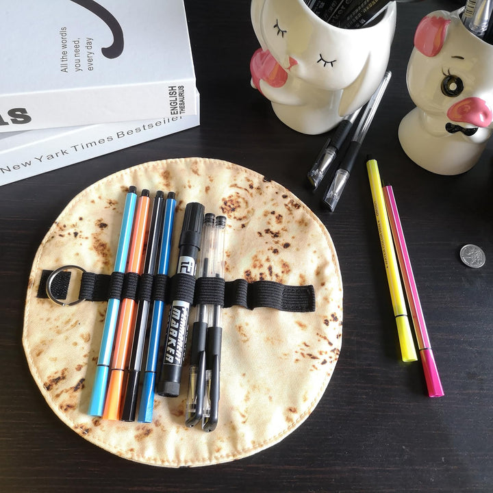 Tortilla Roll-Up Pencil Case, Creative Cute Taco School Supplies Pen Pouch Bag for Kids &amp; Students, Perfect Indian Return Gifts, Christmas Party Graduation Classroom Office Favors