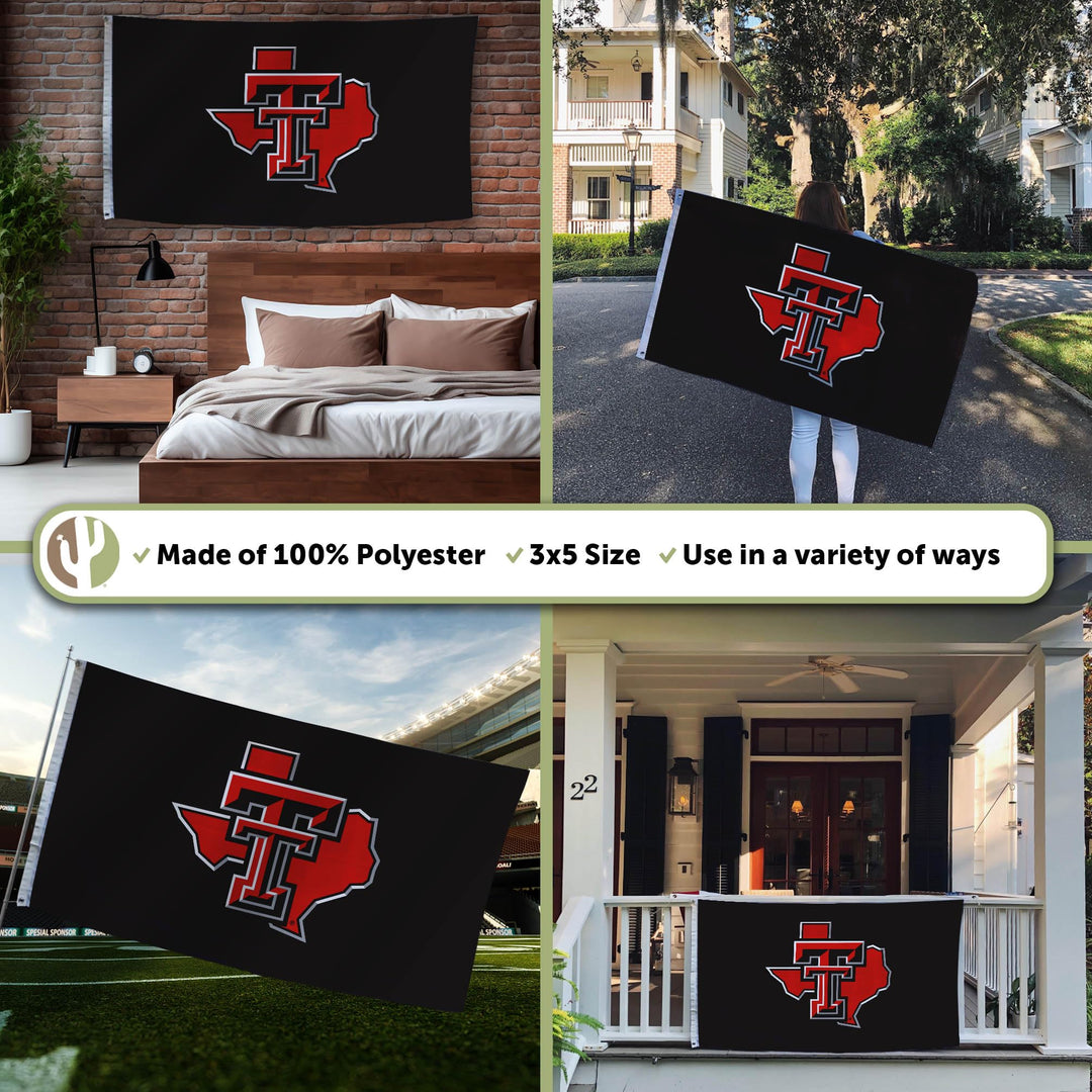 Desert Cactus Texas Tech University TTU Flag - 3 x 5 Feet Raiders Banner, Indoor/Outdoor Durable Fabric, 100% Polyester Design (Style Y)