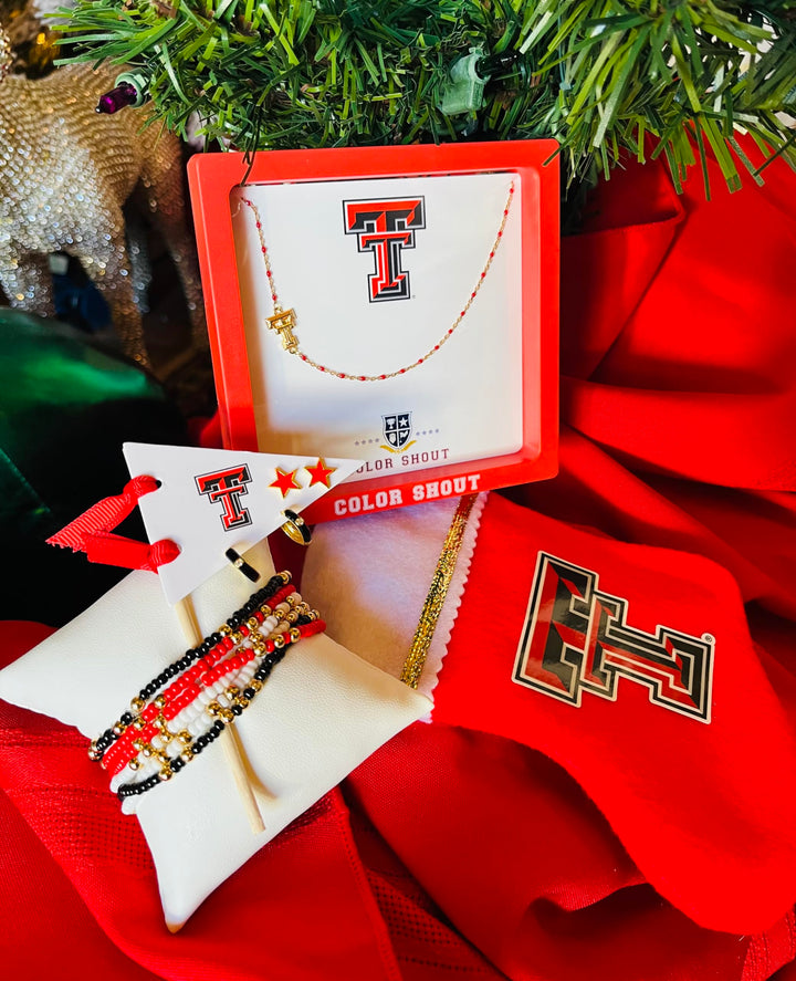 Color Shout The Texas Tech Necklace: Side Set Texas Tech Red Enamel Bead Necklace