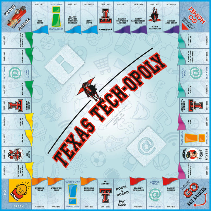 Late for The Sky Texas Tech-Opoly Board Game – Official University Campus Edition, Family Party Strategy Board Game for Adults and Kids, 2–6 Players, Ages 8+, Collect Credit Hours and Diplomas