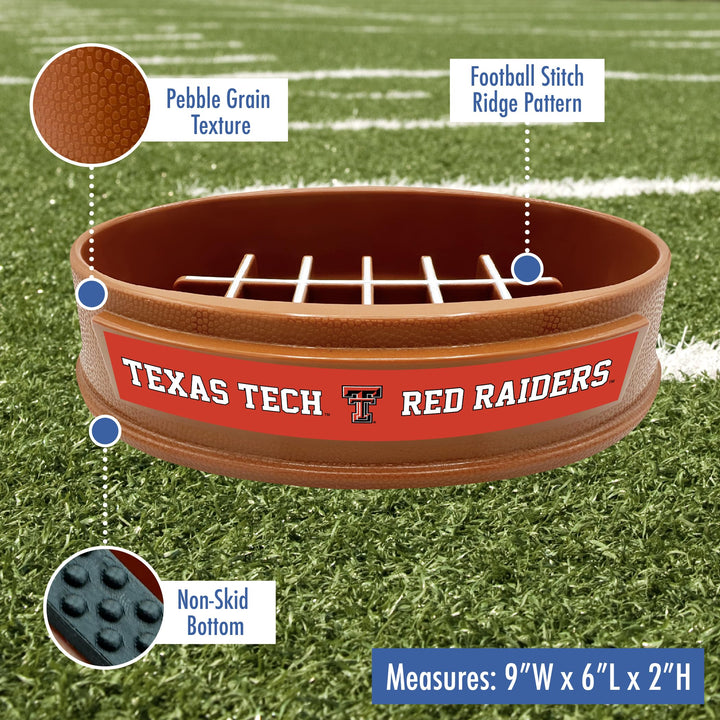 NCAA Super-Bowl - Texas TECH RED Raiders Slow Feeder Dog Bowl. Football Design Slow Feeding Cat Bowl for Healthy Digestion. Non-Slip Pet Bowl for Large &amp; Small Dogs &amp; Cats