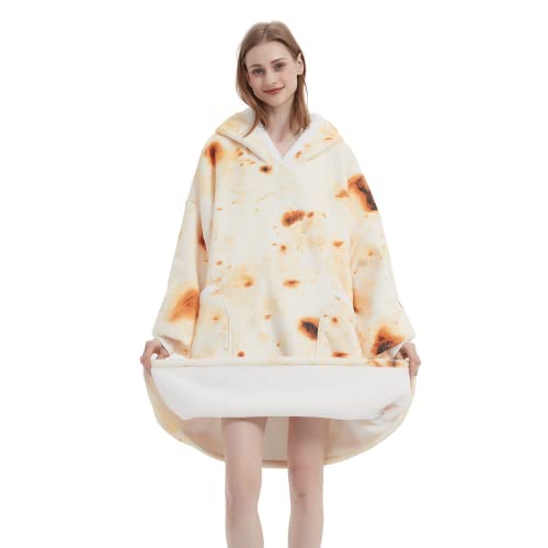 Qeils Oversized Wearable Blanket Hoodie for Women Men | Burritos Tortilla Blanket Hoodie Sweatshirt with Deep Pockets, Gifts for Adults Mom Wife Girlfriend (Burritos, Adult)