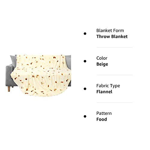 60 In Burrito Tortilla Blanket Bed Throw Adult Size Cozy Plush Blanket for Bedroom Sofa Flannel Blanket Christmas Gift for Teen Kids (Burrito 60")