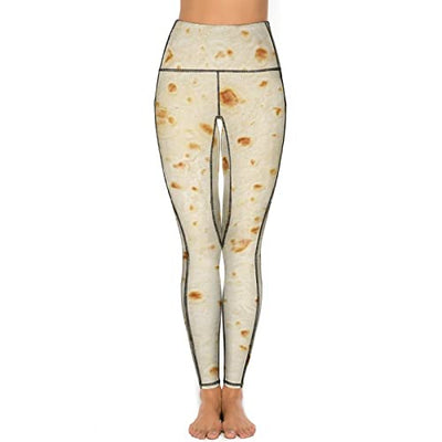 whuhezhi Burrito Tortilla Pattern Yoga Leggings for Women,High Waist Yoga Pants with Pockets Tummy Control Workout Running