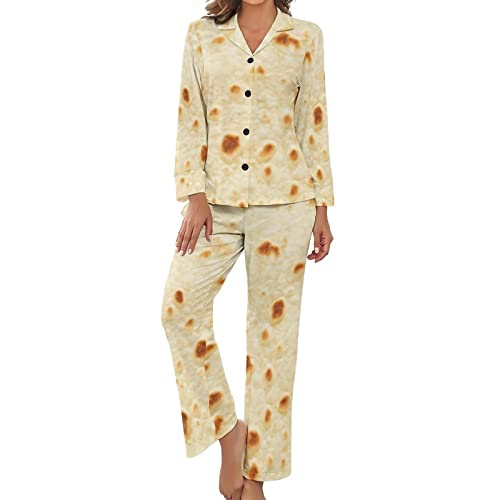 Coirtbom Tortilla Burritos Women’s Pajama Sets Long Sleeved Button Sleepwear Loungewear Pants
