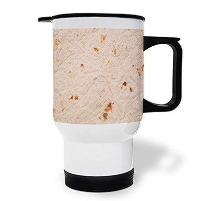 Burritos Tortilla Texture Custom Stainless Steel Travel Coffee Mugs Cups 15 OZ with Handle and Spill Proof Lids for Hot & Cold Drinks Food Flour Tortilla