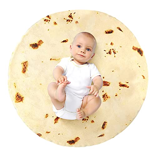Burritos Tortilla Blanket, Round Novelty Blanket, Giant Blanket Double Sided for Adult and Kids, Funny and Soft Flannel Blanket for Indoors, Outdoors, Travel, Home (Style 2, 39 inches)