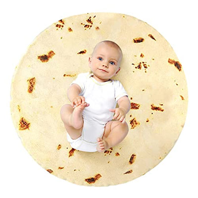 Burritos Tortilla Blanket, Round Novelty Blanket, Giant Blanket Double Sided for Adult and Kids, Funny and Soft Flannel Blanket for Indoors, Outdoors, Travel, Home (Style 2, 39 inches)