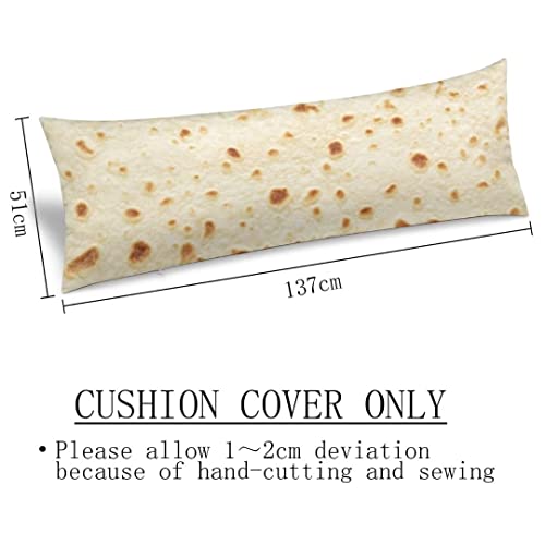 Burrito Tortilla Body Pillow Cover Burritos Tortillas Funny Food Realistic Long Pillow Case Protector with Zipper Decorative Soft Cushion Large Pillowcases for Bedroom,Sofa,Home Gifts 20"x54"
