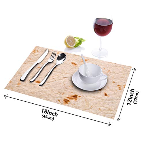 Queen Area Burritos Tortilla Placemats Set of 6 for Dining Table Washable Burlap Linen Placemat Non-Slip Heat Tolerant Kitchen Table Mats Easy to Clean Novelty Food Burrito