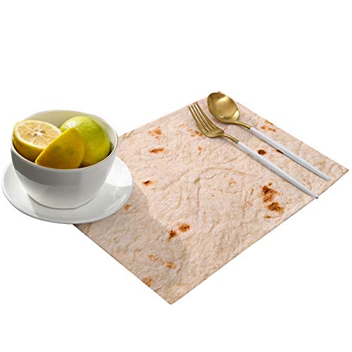 Burritos Tortilla Placemats for Dining Table Set of 6, Table Mats 13"x19" Cotton Place Mats Machine Washable for Kitchen Table Picnic Party Decor, Novelty Food Burrito