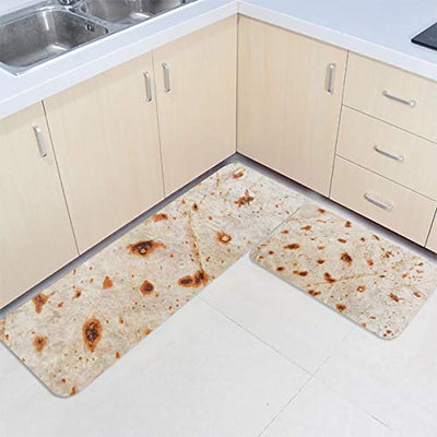 JasmineM Kitchen Rugs and Mats Washable, Burrito Non-Skid Absorbent Kitchen Rugs Set of 2, Durable Kitchen Mat for Kitchen Floors, Offices, Sink, Laundry, Giant Flour Tortilla