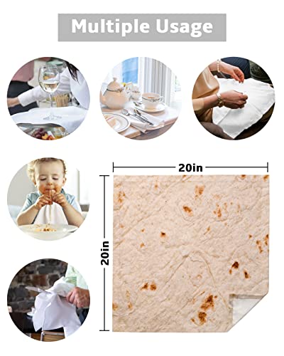 Dinner Napkins Polyester, Burrito Tortilla Taco Corn Cake Food 20 Inch Square Double Folded and Hemmed Table Napkins for Restaurant,Bistro,Wedding Set of 4