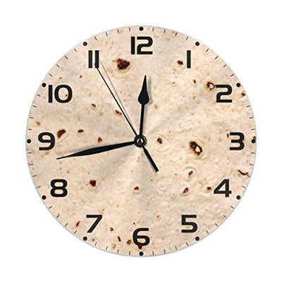 FeHuew Burritos Tortilla Taco Funny Food Texture Decorative Round Wall Clock 9.5 Inch Non Ticking Battery Operated for Student Office School Home Decor Silent Desk Clock Art