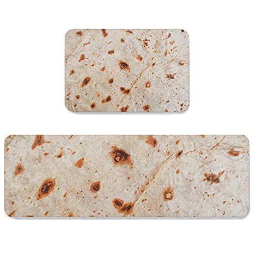 JasmineM Kitchen Rugs and Mats Washable, Burrito Non-Skid Absorbent Kitchen Rugs Set of 2, Durable Kitchen Mat for Kitchen Floors, Offices, Sink, Laundry, Giant Flour Tortilla