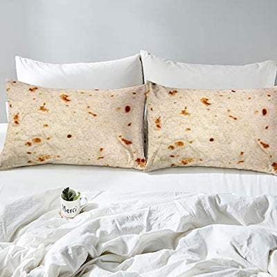 Feelyou Burritos Tortilla Bedding Set for Adult and Kids Ultra Soft Giant Funny Realistic Food Bed Sheet Set Set Breathable Novelty Soft Flannel Taco Fitted Sheet Twin Size 2Pcs